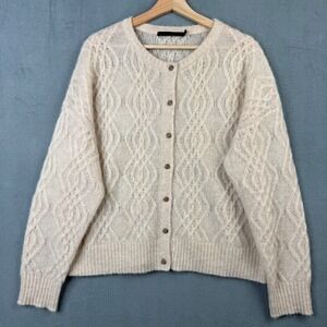 Jenni Kayne Alpaca Wool Blend Cable Cardigan Oatmeal Beige Size M 534-7504-A24